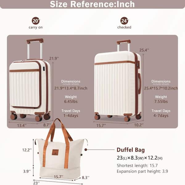 Merax 3 Bags 3-Piece Brown and White Expandable ABS Hardshell 20