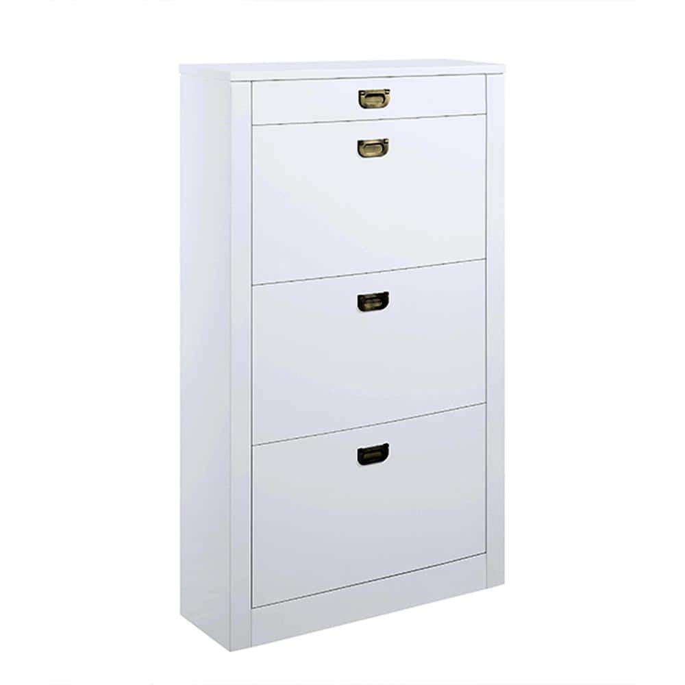White High Gloss Wood and Metal Wall Mounted Shoe Cabinet