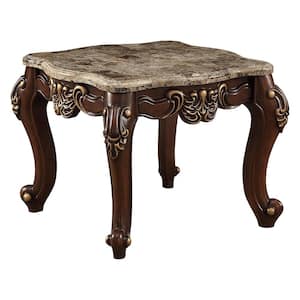 Mehadi 30 in. Walnut Square Marble Top End Table