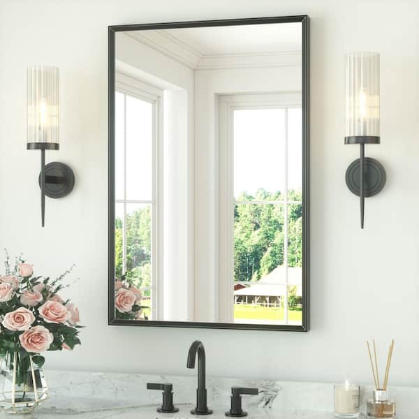 24 in. W x 36 in. H Rectangle Aluminum Framed Wall Bathroom Vanity Mirror in Black