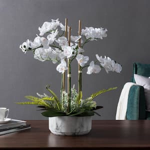 Stunning Real Touch 28 in. White Artificial Orchid Centerpiece