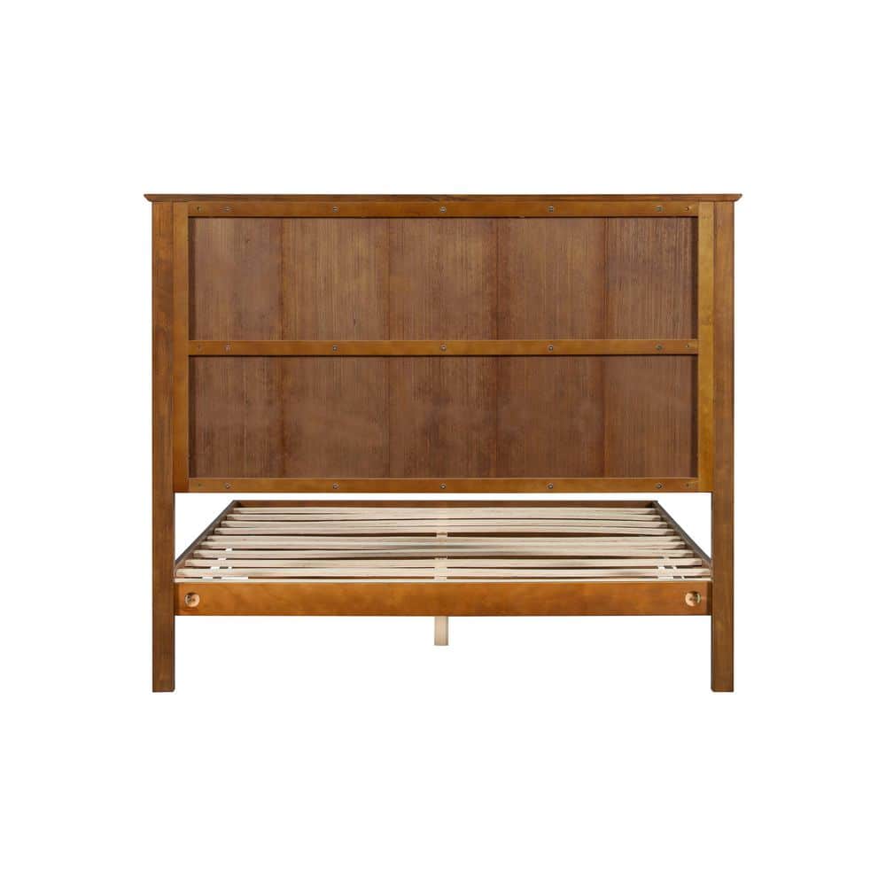 Zelina Stylish Brown Solid Wood Frame Queen Size Platform Bed with Slatted Headboard - thumbnail 4
