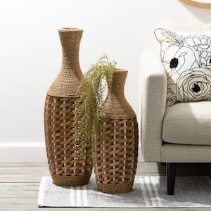 32 in. and 24.25 in. Brown Organic Woven Rattan Vases - (Set of 2)