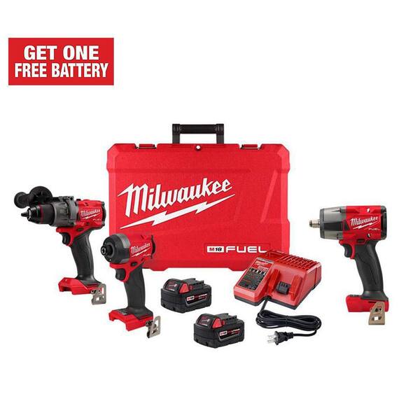 Milwaukee M18 Fuel 18-V Lithium-Ion Brushless Cordless Hammer Drill/Impact Driver Combo Kit (2-Tool) with 1/2 in. Impact Wrench
