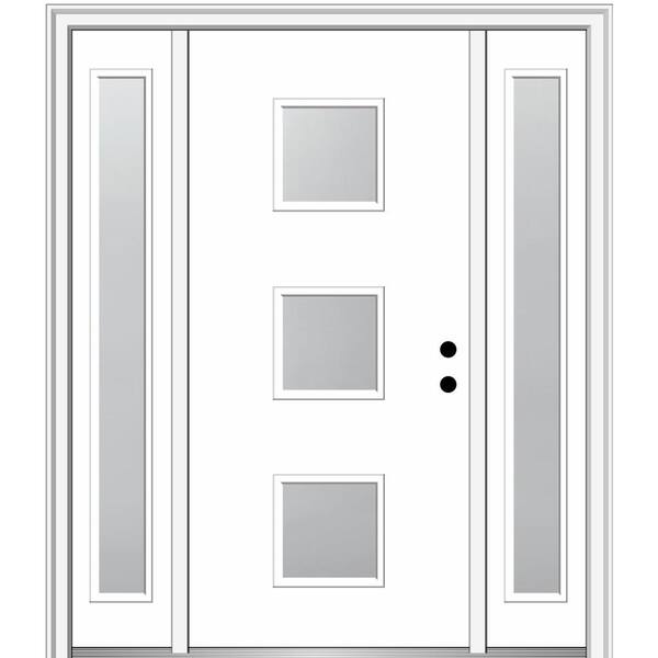 MMI Door 68.5 in. x 81.75 in. Aveline Left-Hand Inswing 3-Lite Frosted Painted Fiberglass Smooth Prehung Front Door w/ Sidelites