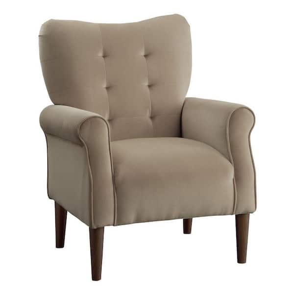 Benjara Brown Velvet Arm Chair with Attached Back and Loose Cushioned Seat