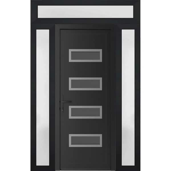 56 in. x 94 in. Right-hand/Inswing Frosted Glass Matte Black Steel Prehung Front Door with Hardware