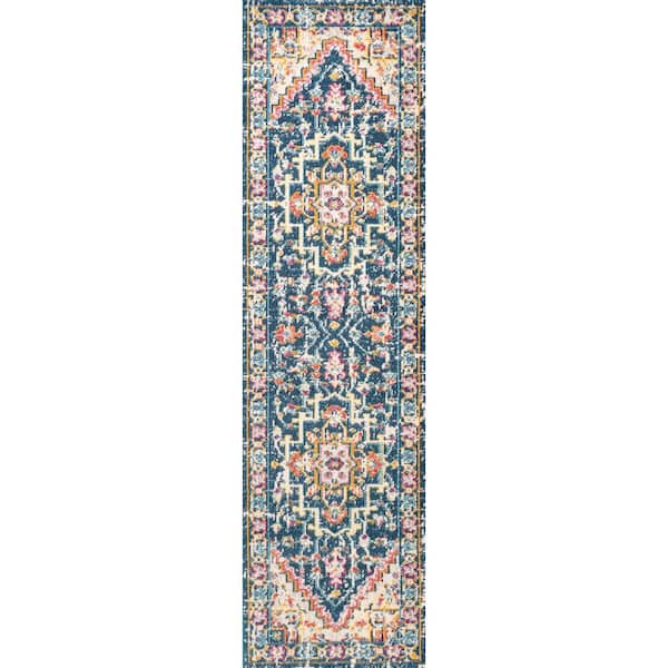 JONATHAN Y Brooklyn Geometric Medallion Blue/Beige 2 ft. x 8 ft. Runner Rug