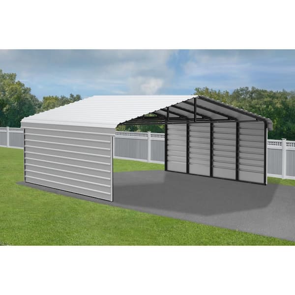 20 ft. W x 20 ft. D x 9 ft. H Eggshell Galvanized Steel Carport with 2-Side Wall Kits