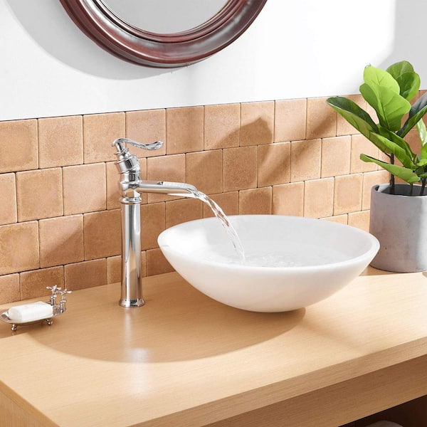 Single Hole Single Handle Waterfall Bathroom Vessel Sink Faucet with Pop-up Drain Assembly in Polished Chrome