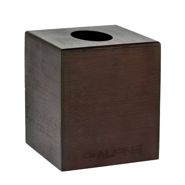 Alpine Industries Square Cube Wood Tissue Box Cover Holder in Espresso