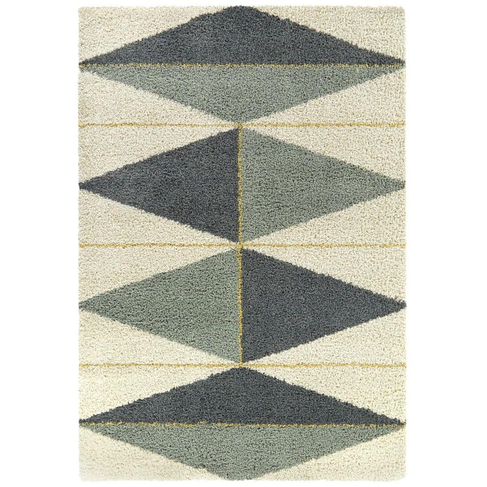 Navy and Cream Geometric Shag 8' x 10' Area Rug