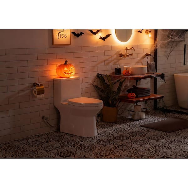 1-piece 0.8 GPF/1.28 GPF High Efficiency Dual Flush Elongated Toilet in. White Soft-Close Seat Included ADA Height