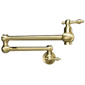 Wall Mounted Pot Filler Faucet with Double Handle in Brushed Gold