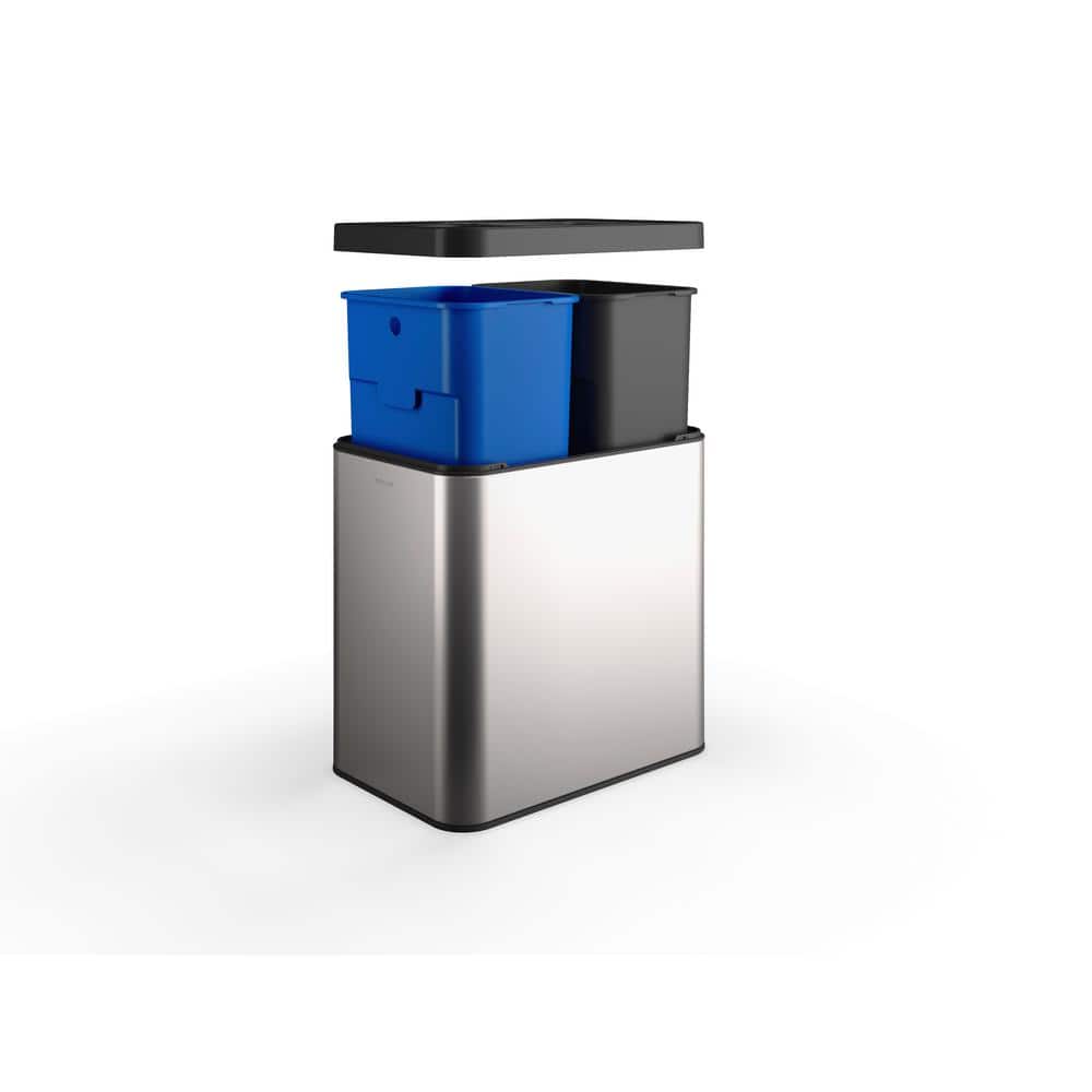 22-Liter Polished Stainless Steel and White Dual-Compartment Trash Can