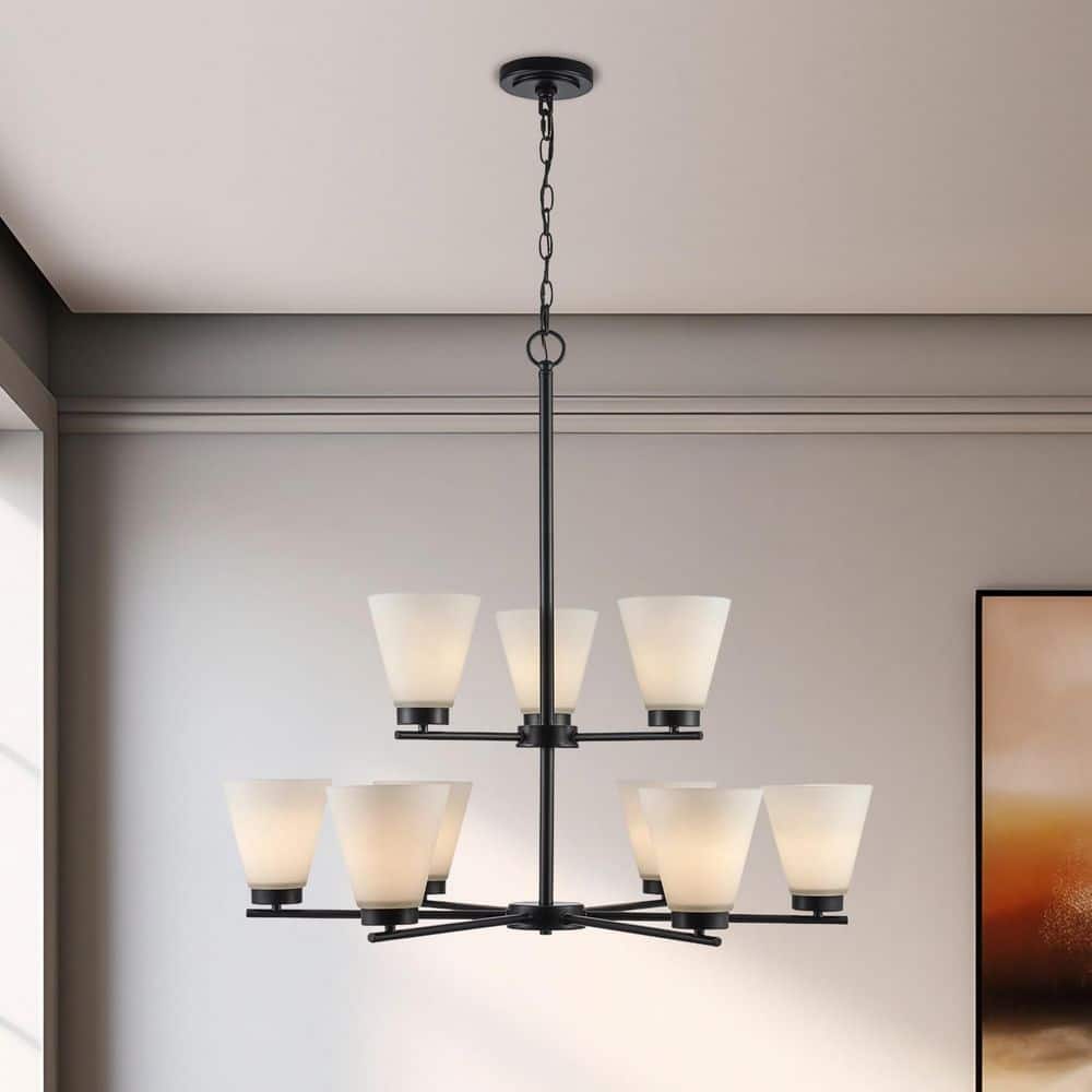Fifer 9-Light Black Tiered Chandelier Light Fixture with Frosted Glass Shades price history on PriceWatchPro