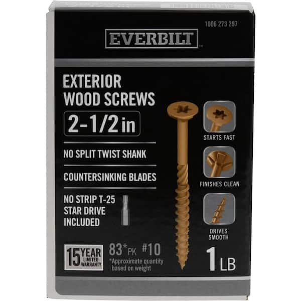 Everbilt #10 x 2-1/2 in. Star Drive Flat Head Exterior Wood Screws 1 lb.-Box (83-Piece)