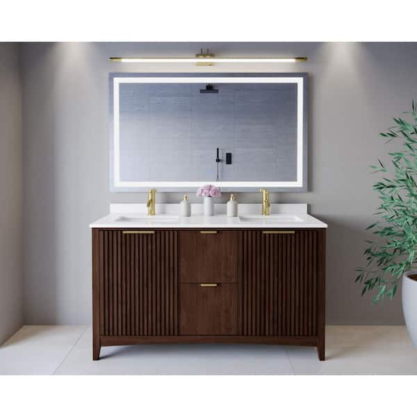 Palmilla 60 in. Double Freestanding Dark Walnut Bath Vanity with White Quartz Top Assembled
