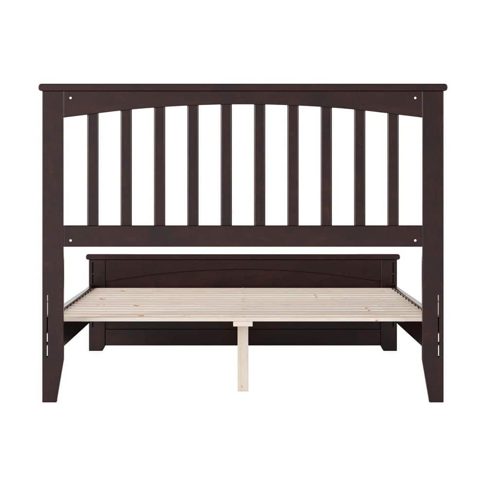 Espresso Full Wood Platform Bed with Slatted Headboard and Footboard
