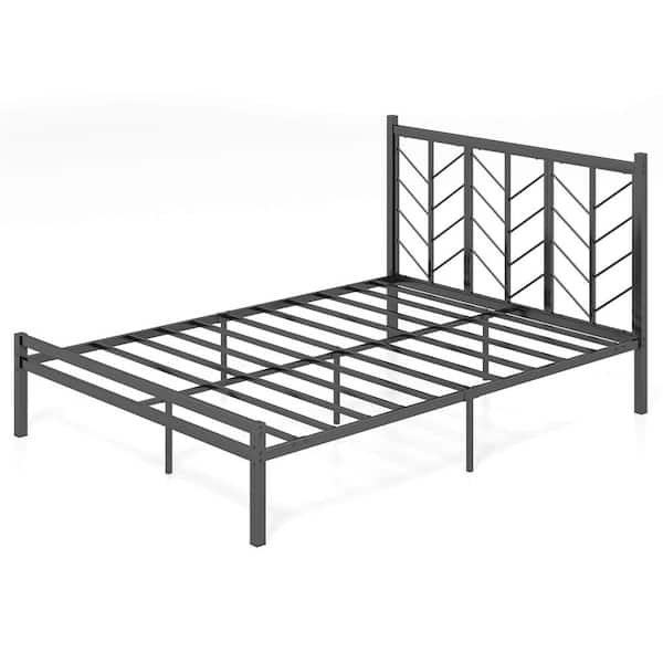 Black Metal Frame Queen Platform Bed with Headboard 11.5 in. Under Bed Storage Easy Assembly