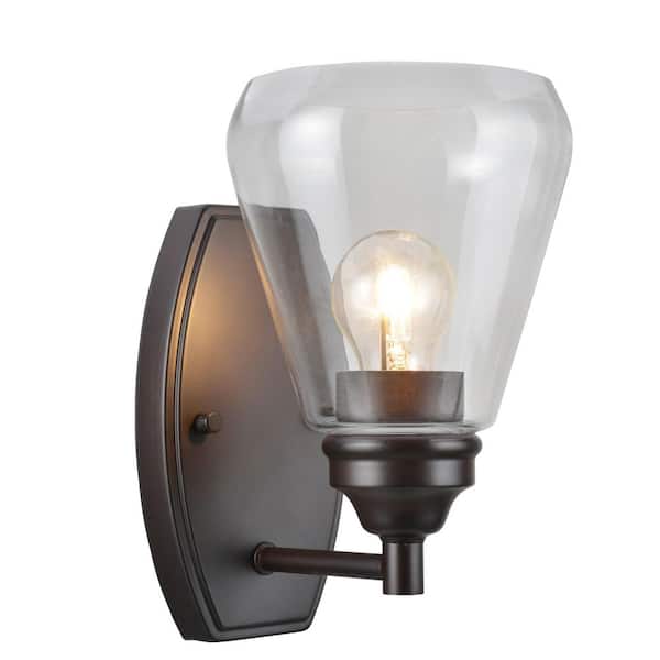 Aspen Creative Corporation 1-Light Oil Rubbed Bronze Vanity Light with Clear Glass Shade