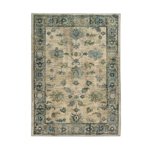 Walton Ivory and Blue 5 ft. x 8 ft. Traditional Bordered Indoor Area Rug