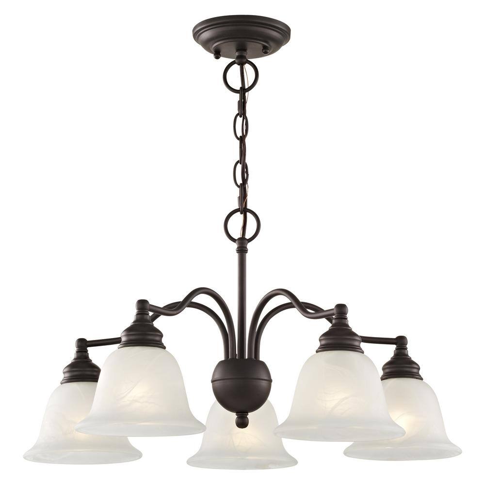 Elegant Bronze 5-Light Outdoor Chandelier with White Alabaster Glass