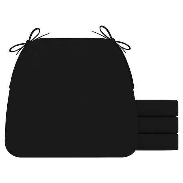 17 in. x 16 in. x 2 in. Black D-Shaped Chair Cushion, Dining Chair Pad with Ties and Removable Cover (Set of 4)