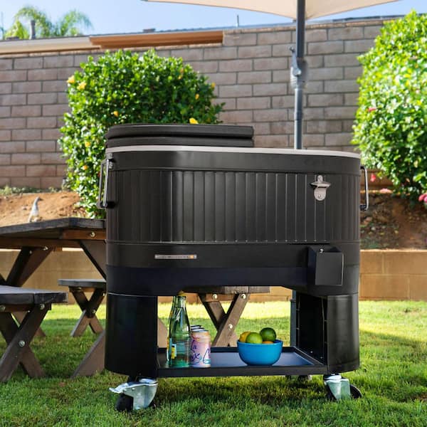 120- QT Outdoor Portable Patio Cooler Ice Chest with 2 Drink Dividers, Wheels, and Heavy-Duty Handles, Black