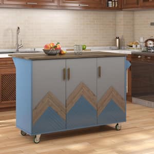 Peak Rolling Navy Blue Drop-leaf Wood Countertop 52 in. Kitchen Island with Adjustable Shelve