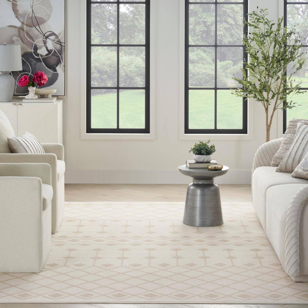 Ivory Beige Geometric Synthetic 5' x 7' Area Rug
