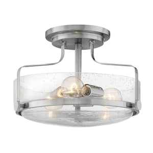 Hinkley Harper Medium Semi-Flush Mount Ceiling Light, Brushed Nickel + Clear Seedy Glass