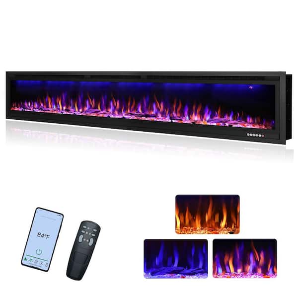 Delandgrand 84 in. Smart Electric Fireplace Inserts with APP Control in Black
