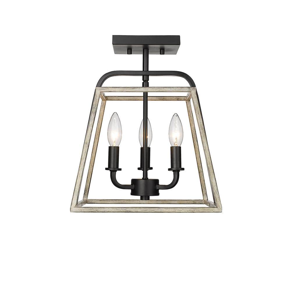 Bonnie 180-Watt 3 Light 11.25 in. Matte Black Grey Wood Semi-Flush Mount Light Fixture price history on PriceWatchPro
