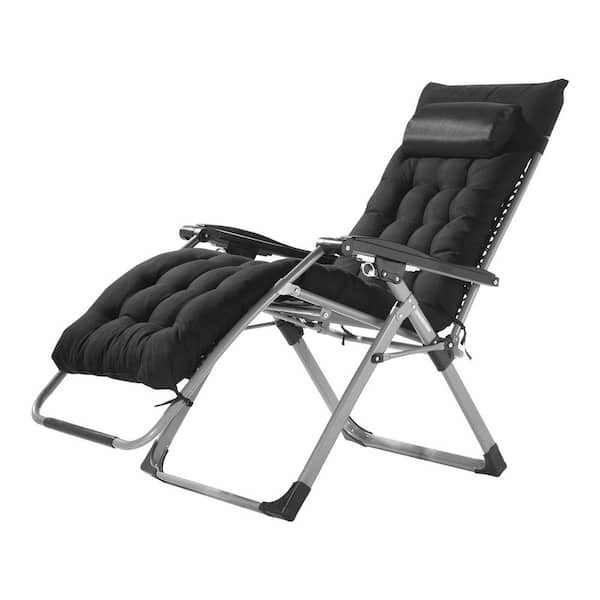 Zero Gravity Chair 26 in. Zero Gravity Recliner Metal Outdoor Chaise Lounge With Black Cushions
