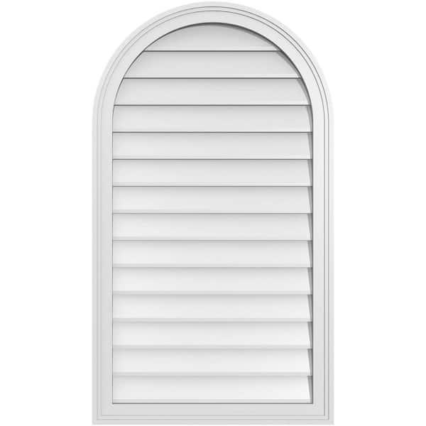 Ekena Millwork 24 in. x 42 in. Round Top White PVC Paintable Gable Louver Vent Non-Functional