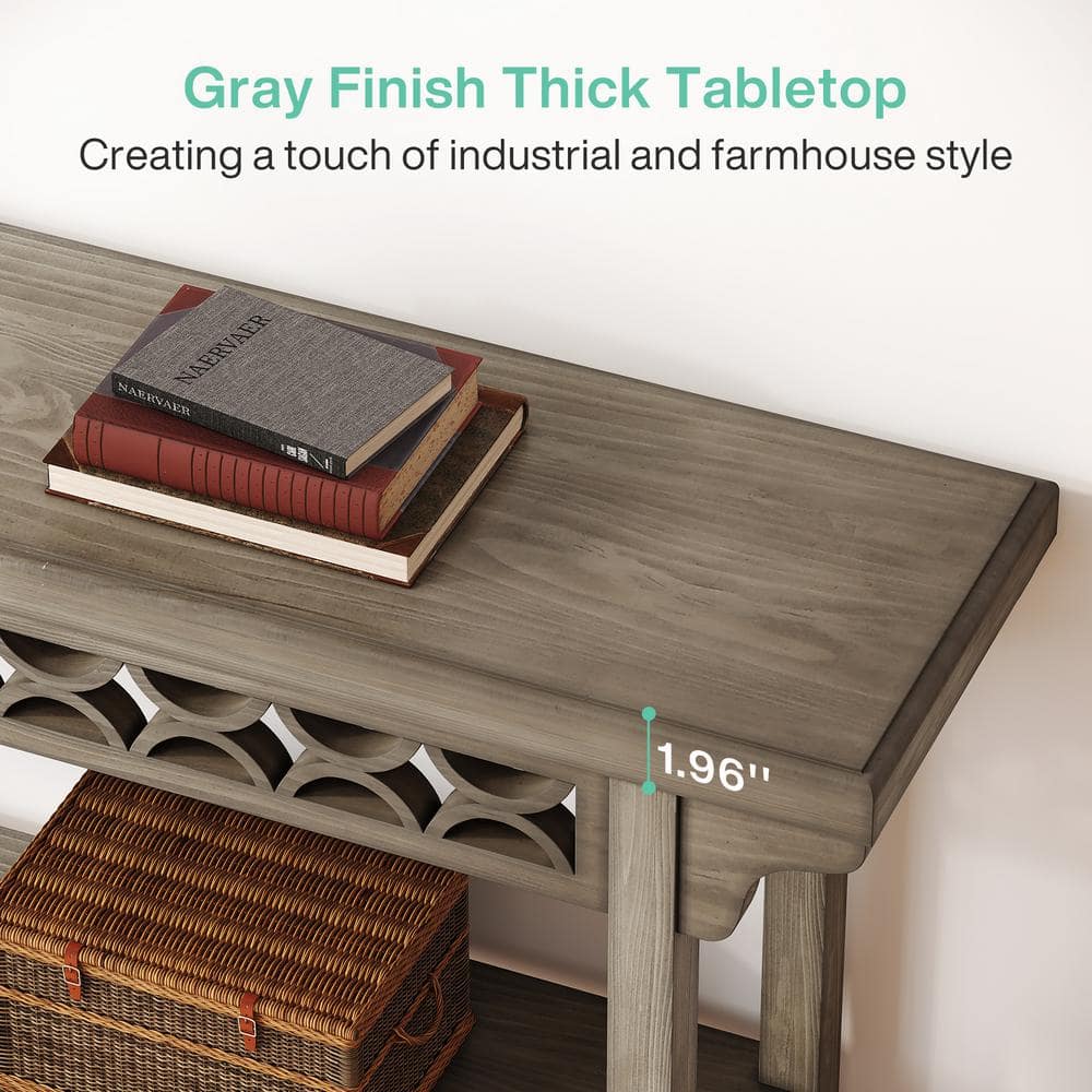Gray Solid Wood Farmhouse Console Table with Storage