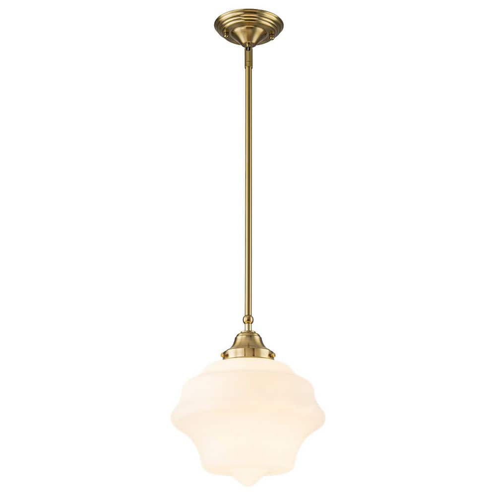 9.96 in. 1-Light Gold Schoolhouse Pendant Light with Opal Glass Shade price history on PriceWatchPro