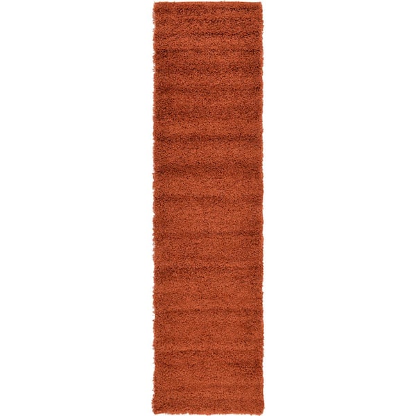 Solid Shag Terracotta 10 ft. Runner Rug