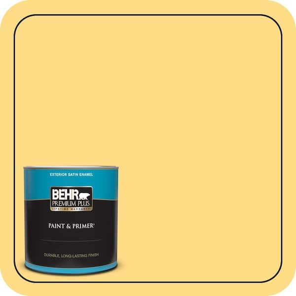BEHR PREMIUM PLUS 1 qt. #340B-5 Yellow Brick Road Satin Enamel Exterior Paint & Primer