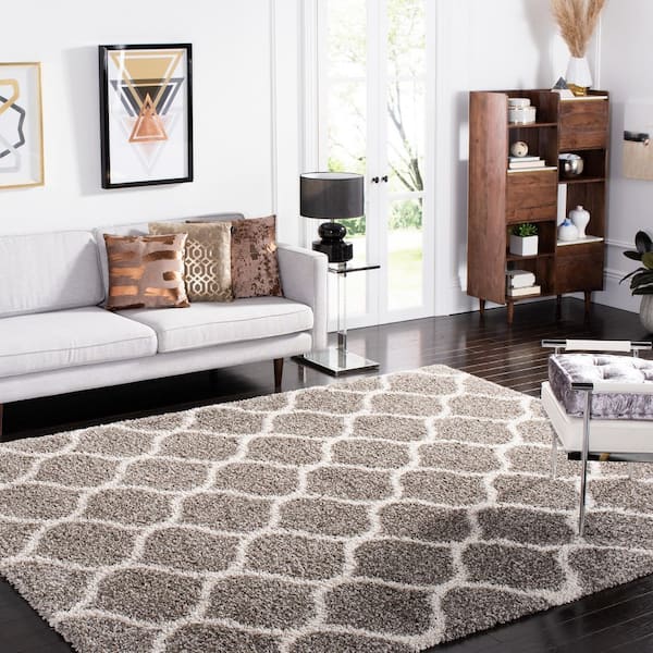 Hudson Shag 11 ft. x 15 ft. Gray/Ivory Geometric Trellis Area Rug