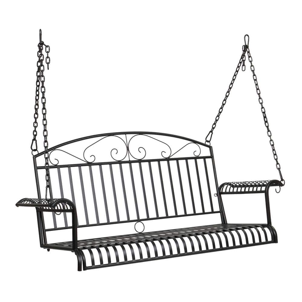 VINGLI 47 in. 2Person Black Metal Porch Swing with Adjustable Safety