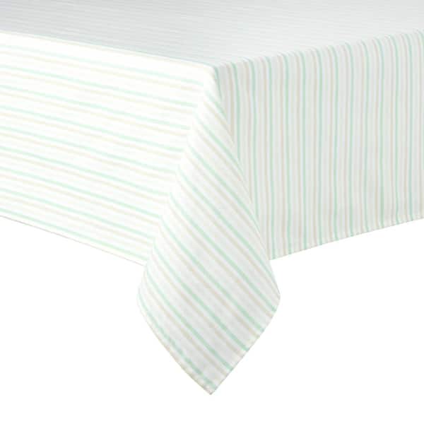 MARTHA STEWART Daisy Stripe 102 in. W x 60 in. L Green Cotton Blend tablecloth