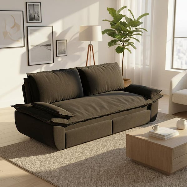 SBAN 73 in. Onyx Black Velvet 2-Seat Convertible Queen Size Sofa Bed with Adjustable Sleeper Back and Cushions