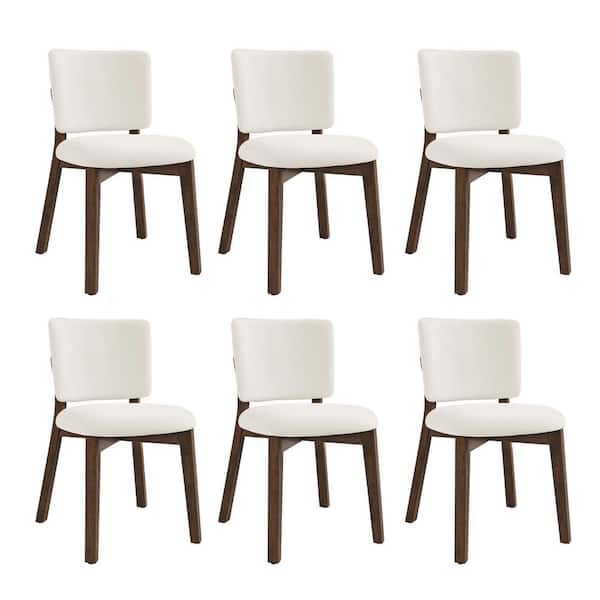 Annika Beige Fabric Upholstered Dining Chair Large-sized Cushion Side Chair with Solid Wood Dark Brown Legs (Set of 6)