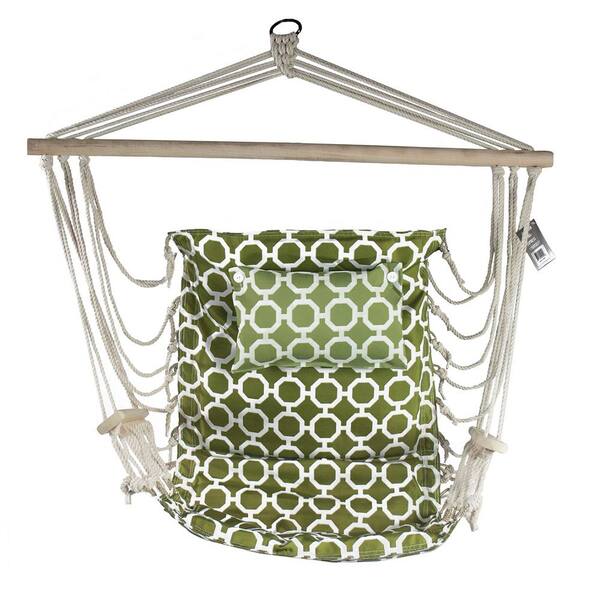 BACKYARD EXPRESSIONS PATIO · HOME · GARDEN 2.5 ft. Hammock Chair with Wooden Armrests in Green with White Rings