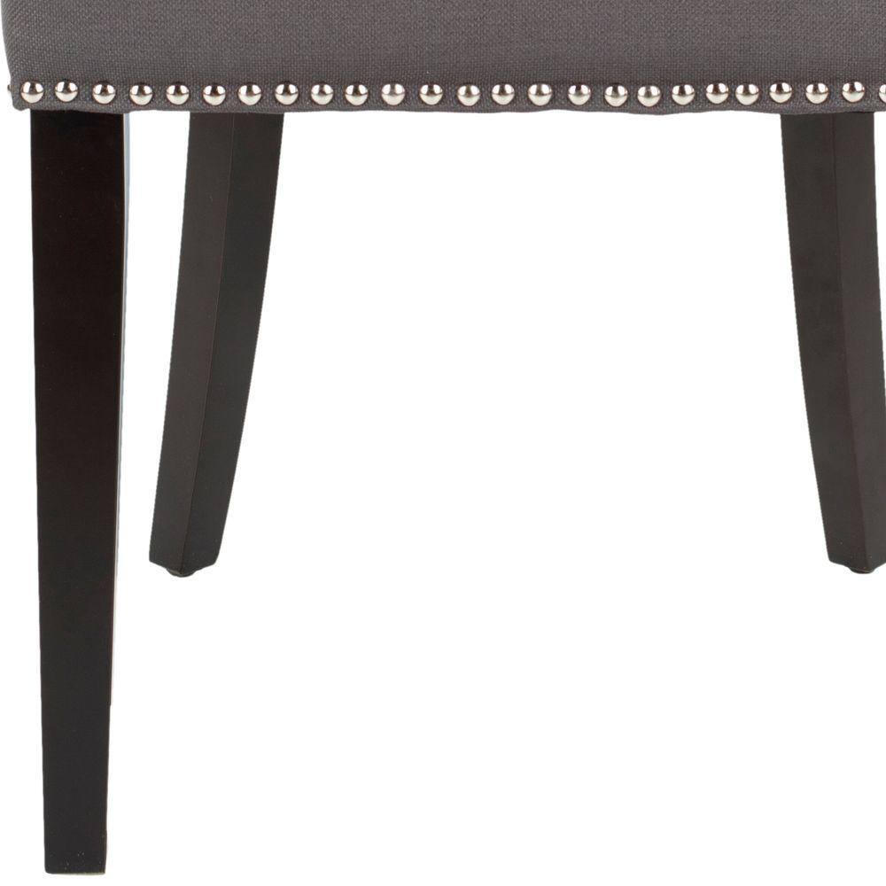 Espresso Finish Gray Linen Upholstered Parsons Side Chair