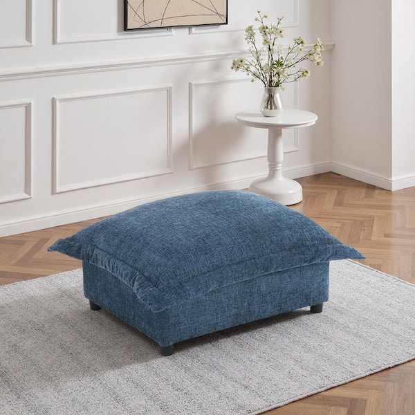 Navy Chenille Rectangle Accent Ottoman (Set of 1)