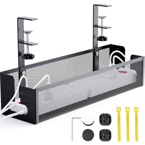 Under Desk Cable Management Tray No Drill Mesh Wire Organizer Rack for Office Home Black 1 Pack