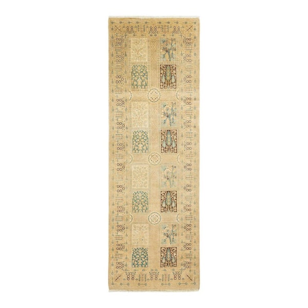 Mogul Ivory 3 ft. x 9 ft. Oriental Wool Indoor Runner Rug